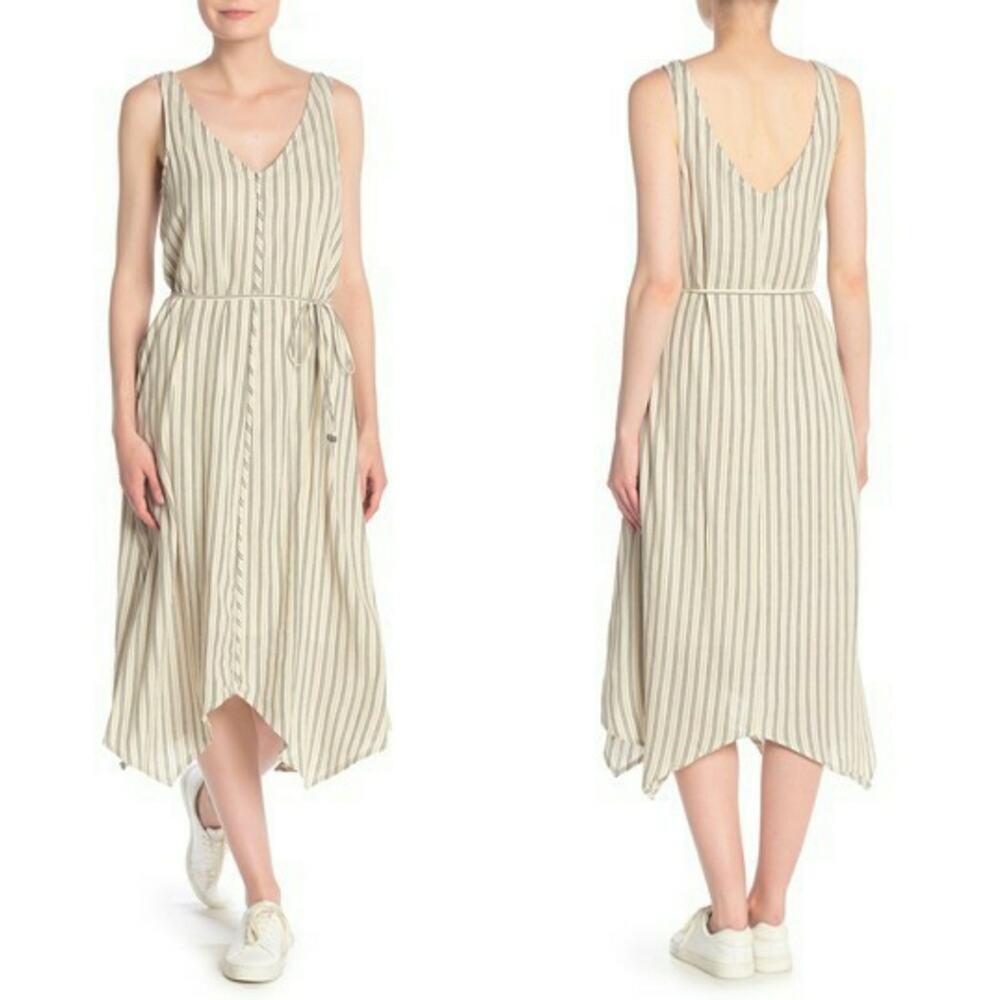 Splendid Tie Waist striped cream midi dress size small